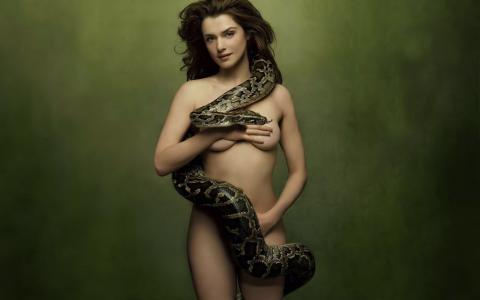 女孩，黑发，蟒蛇，一条蛇的女孩
