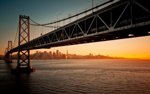桥梁，裂缝，晚上，水，旧金山，旧金山，加利福尼亚州，加利福尼亚州