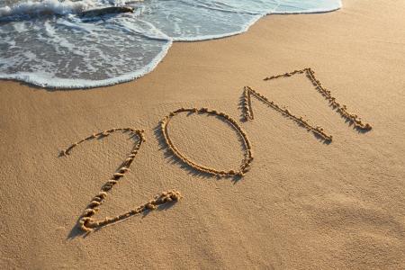 新的一年，岸，沙，题字