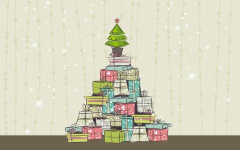 新的一年，载体，圣诞节，树，礼物，圣诞节