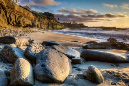 海岸，石头，圣地亚哥，加利福尼亚州，海滩，沙子
