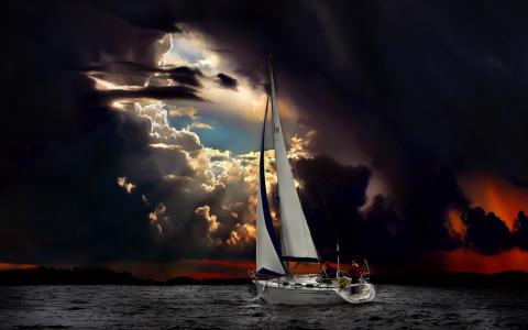 帆船，天空