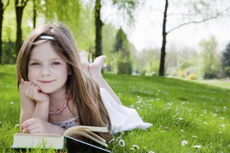 美丽，树木，可爱的小女孩，喜悦，公园，花园，快乐，幸福，可爱，阅读，金发美女