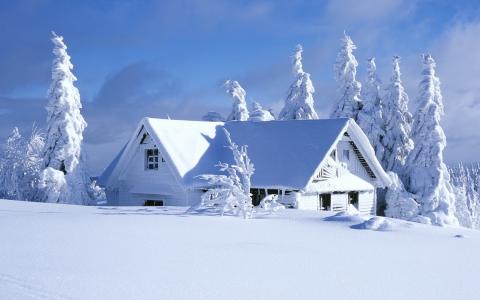 太阳，房子，冬天，雪