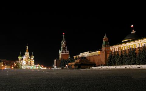 莫斯科，广场，克里姆林宫，陵墓，夜晚