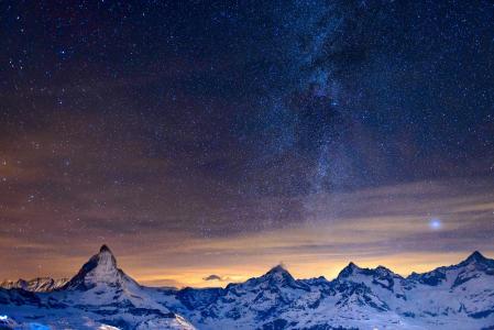 星星，夜晚，天空，阿尔卑斯山，山脉