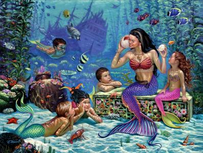 Wil Cormier，美人鱼，儿童，海底，鱼，护卫舰