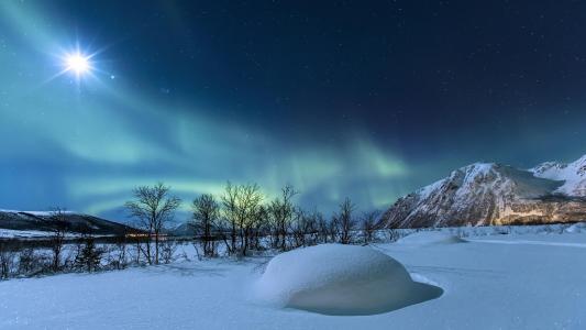 挪威，雪，冬天，夜晚，山脉