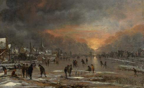 景观，冰冻的河马，艺术范德的Neer，图片，阿特·凡·德·尼尔
