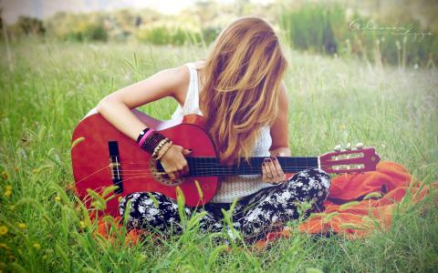音乐，女孩，吉他