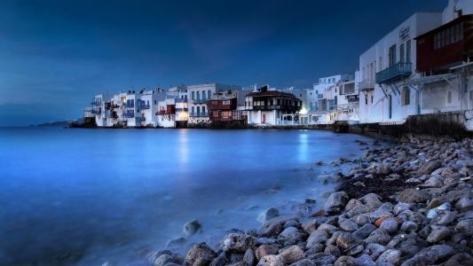 米克诺斯岛，希腊，晚上，希腊，米克诺斯岛