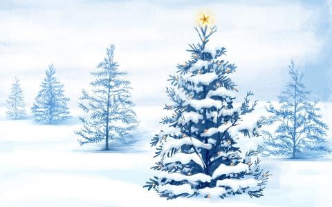圣诞树，雪，玩具