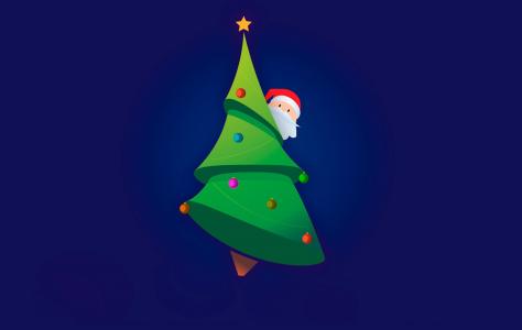 圣诞老人，圣诞树，球，极简主义，矢量，新年，新的一年