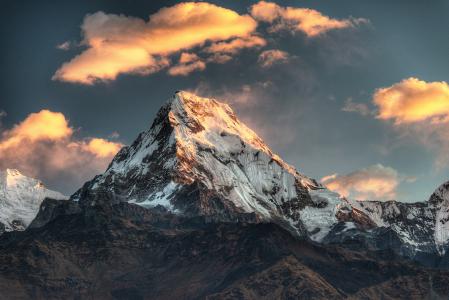 poon山，顶部，雪，尼泊尔，山