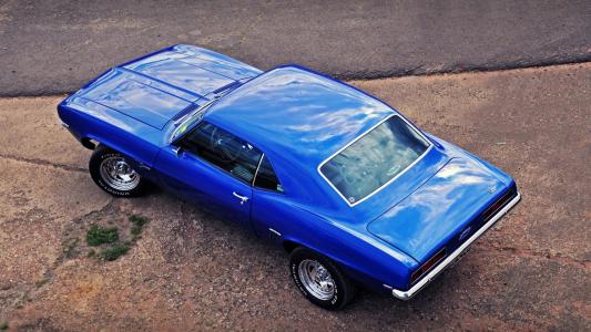 雪佛兰，Camaro，SS 350,1969，蓝色，倒影，天空
