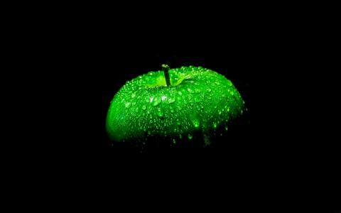 绿色，黑色的背景，苹果，米