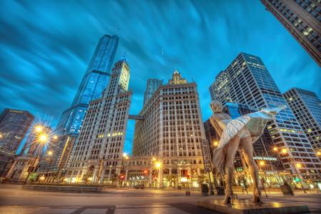 芝加哥，玛丽莲梦露，雕像，建筑，芝加哥