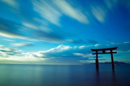 日本，景观，自然，天空，海，云，水，纪念碑