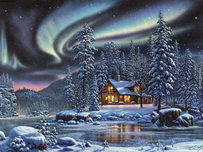 冬天，雪，树，房子，光辉