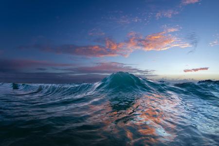 波，水，日落，自然，海洋