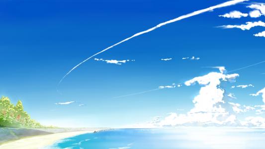 天空，大海，比利比加，海滩，云
