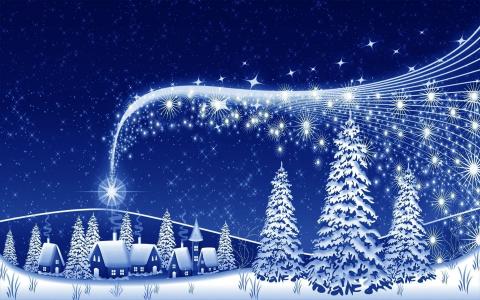 新的一年，圣诞节，圣诞节，树，假期，房子，夜
