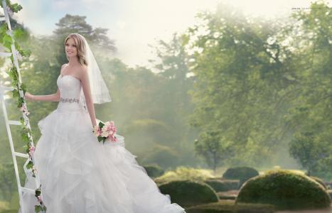 Lindsay Ellingson，模特，新娘，微笑，度假，婚礼，礼服，花束，面纱