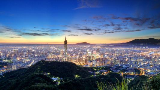 台北，台湾，中国，台北，台湾，中国，夜晚的城市，全景