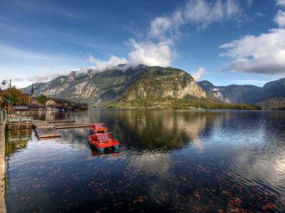 湖，山，小船，自然，景观