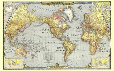 世界地图，题字