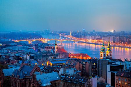 布达佩斯，晚上，匈牙利，布达佩斯，城市