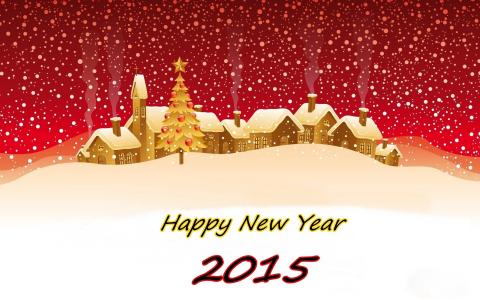 新的一年，2015年，图形，雪，房子，毛皮树