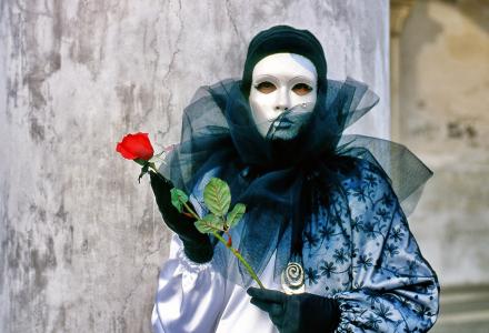 面具，丑角，女人，花，玫瑰，红色，手套