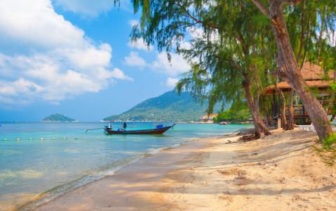 泰国，性质，船，海滩柯涛道，美丽，景观，树木