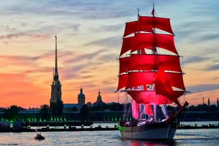猩红色风帆，圣彼得堡，帆船