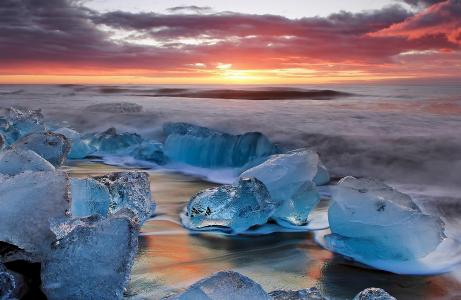 景观，冰，冰，冲浪，天空，云，冰岛
