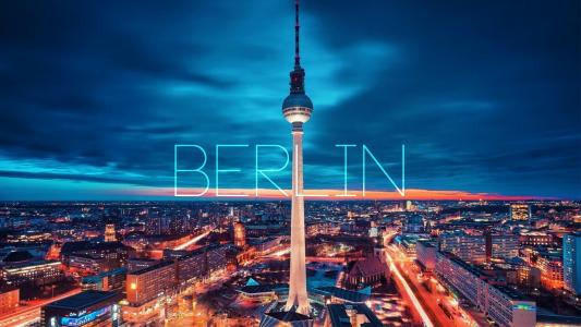 柏林，德国，塔，日落，晚上，灯光，城市