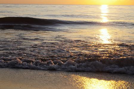 日落，上，海，阳光，路径，上，大，水，软，滚动，波浪