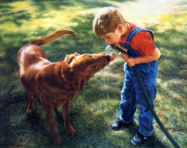 S托马斯Sierak，男孩，狗，软管，艺术