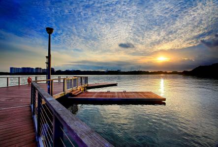 新加坡，日落，码头