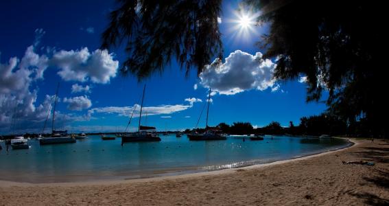 毛里求斯，毛里求斯，海洋，泻湖，小船，游艇，小船，海滩