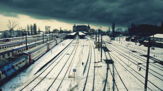 火车，铁轨，火车站，雪