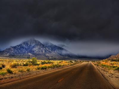 路，山，雾，云彩，加利福尼亚，风景