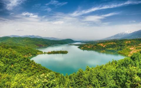 Debarsko湖，马其顿，Debara湖，马其顿，山，森林，全景，湖