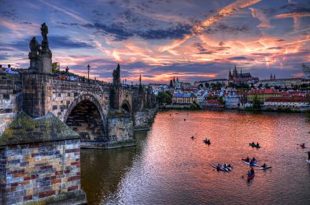 捷克共和国，桥，河，天空，布拉格，云，人类发展报告，城市