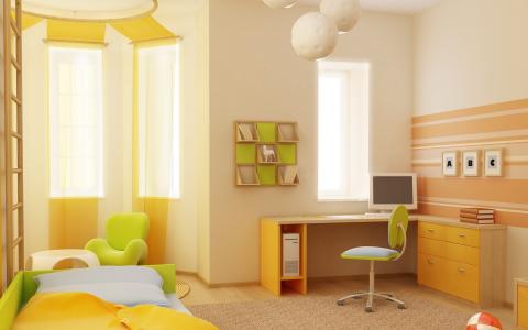 儿童房，柔和的黄色色调