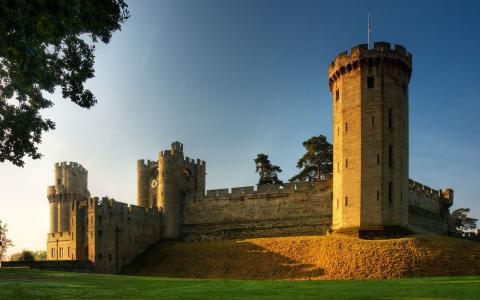 沃里克城堡，沃里克，沃里克郡，英格兰，英国，城堡，天空，树木，沃里克城堡，沃里克郡，英国，英国，城堡