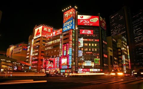 东京，日本，汽车，建筑，光线，道路