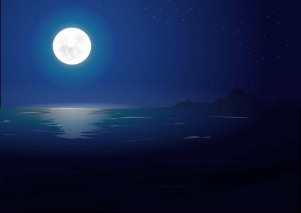 海，夜，星星，景观，艺术，月亮