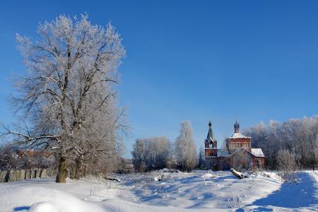 冬天，村庄，郊区，教堂